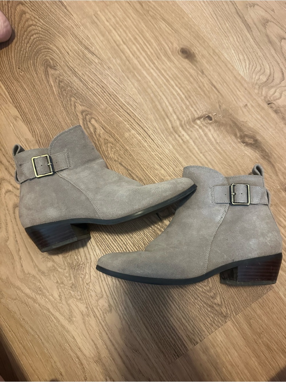 Blondo Taupe Suede Ankle Bootie with Side Buckle